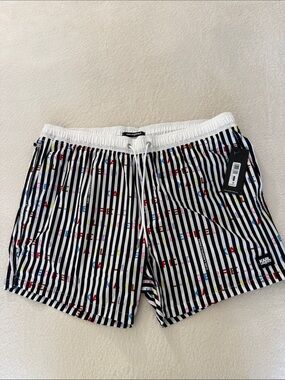 Karl Lagerfeld Black & White Striped Men’s Swim/Board Shorts